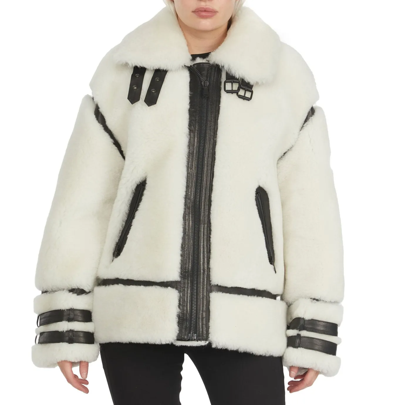 New Jenny Veste Zippee En Peau De Mouton Pour Femmes Femmes Bombers