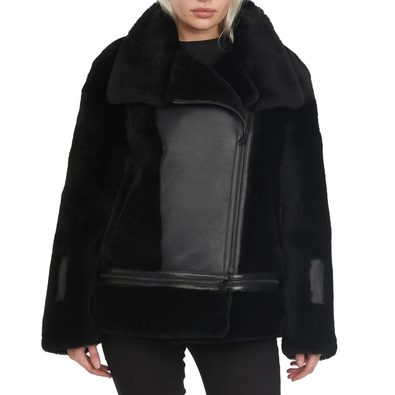 Cheap Naomi Veste Perfecto En Peau De Mouton Pour Femmes Femmes Bombers